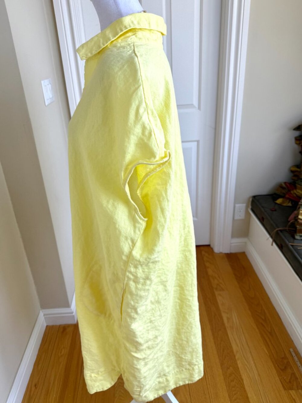 Chico’s Linen Dress Yellow Split Neck Collar Short Sleeves Plus (2X) - Picture 3 of 9